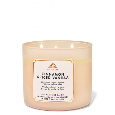 Bath & Body Works White Barn Cinnamon Spiced Vanilla 3 Wick Scented Candle