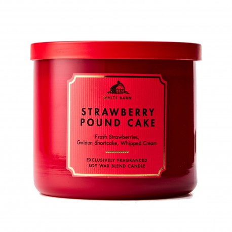 Bath & Body Works White Barn Strawberry Pound Cake 3 Wick Scented Candle